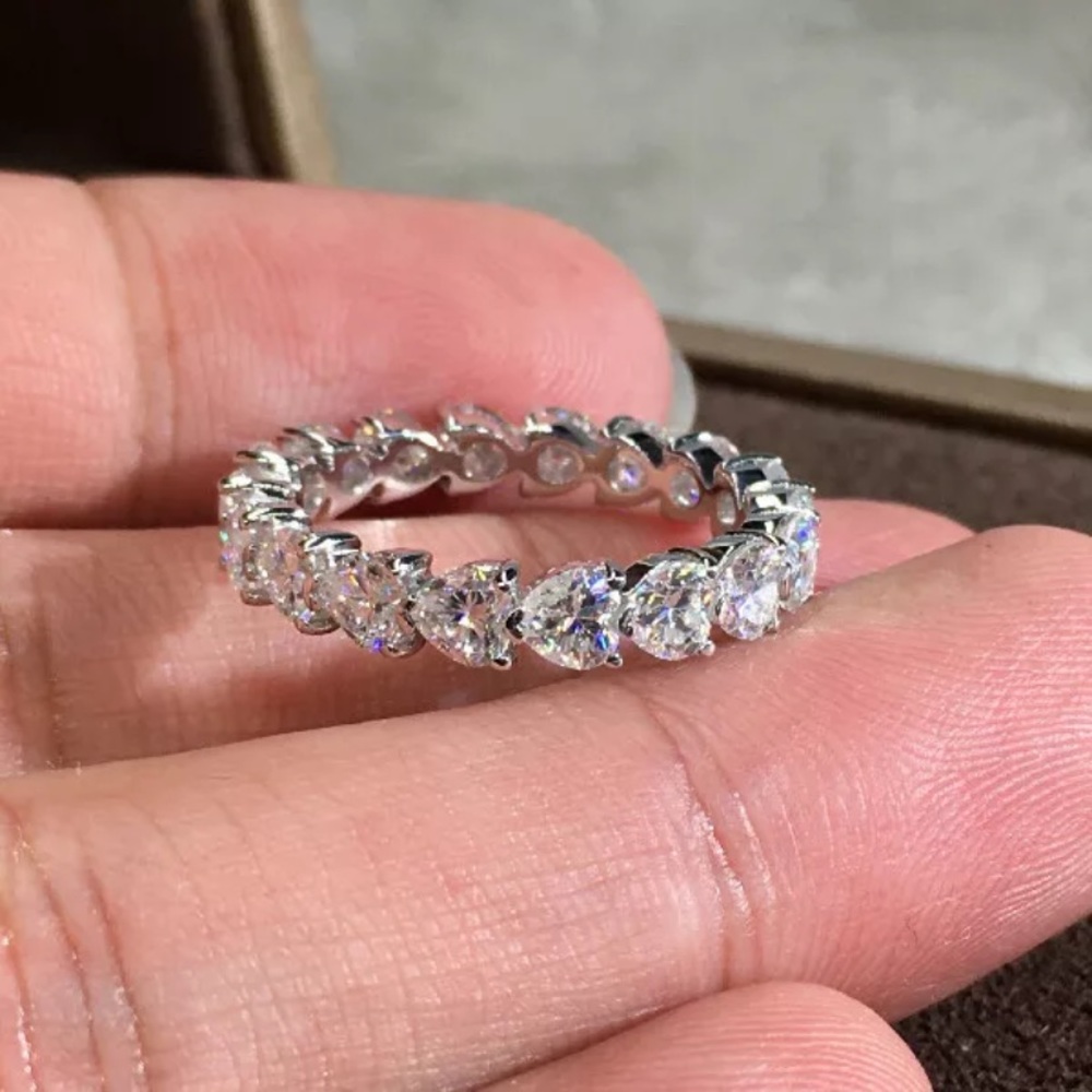 Dainty full white sapphire heart band